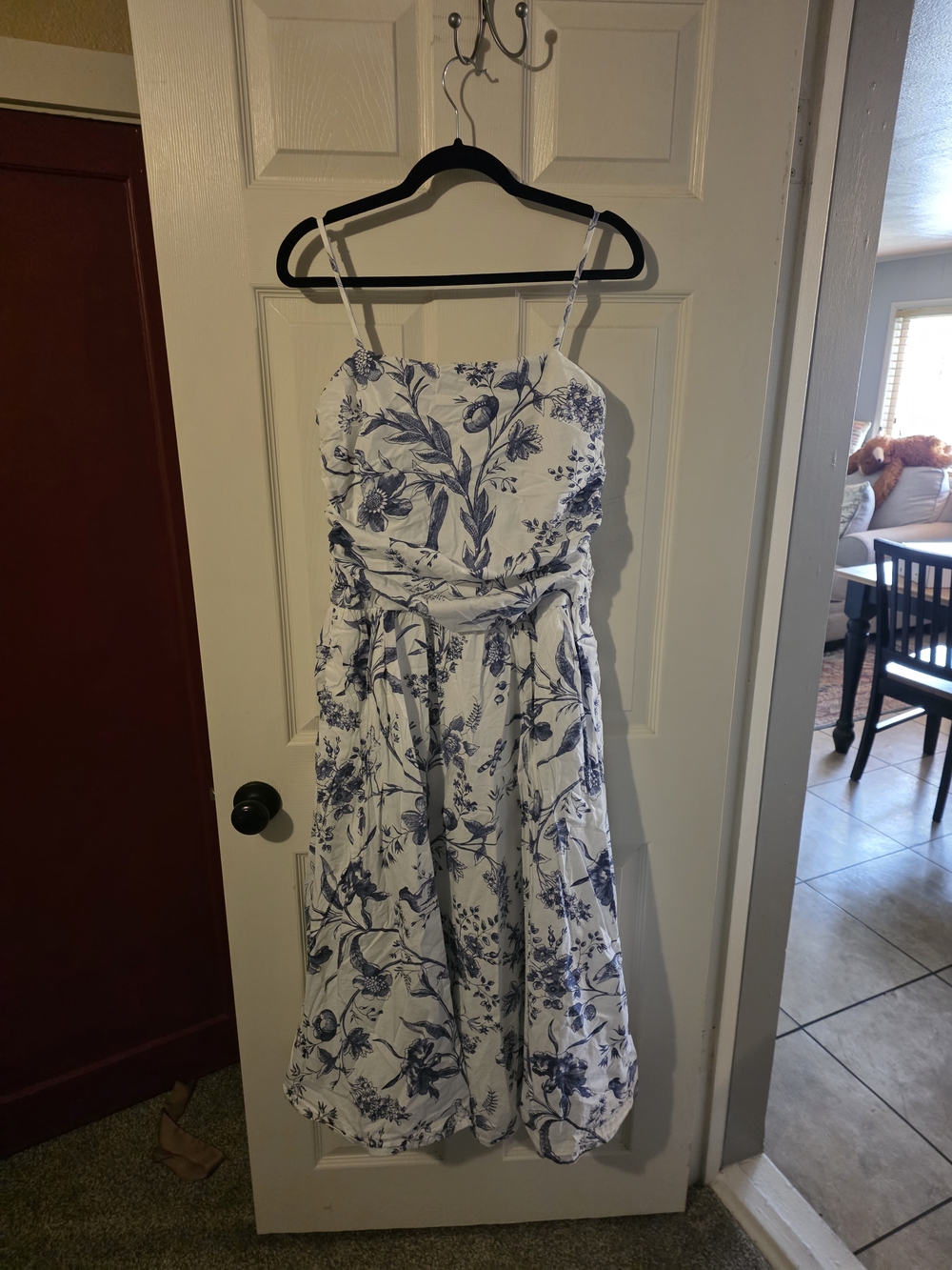 Loft White and Blue Floral Midi Dress